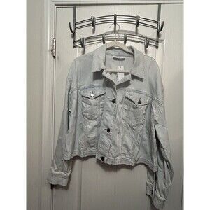 Lane Bryant Denim Jean Jacket Women Plus Size 18 Crop‎ Blue White Pinstripes NEW